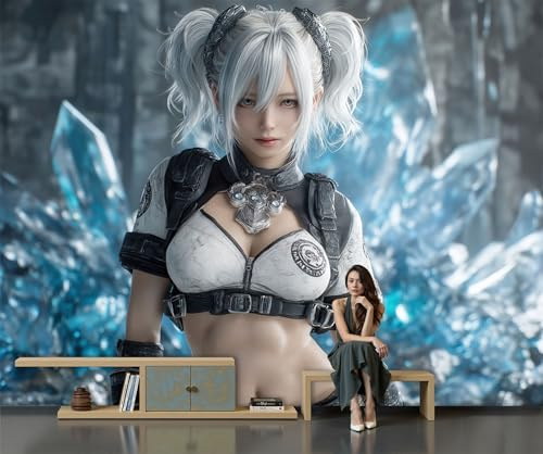 WIVCOMD Twin-Tailed Girl Wallpaper - Cyberpunk Wall Mural - Light Blue Wall Murals for Living Room Bedroom - Photo Wallpaper Home Decor Art - 250 x 175 cm