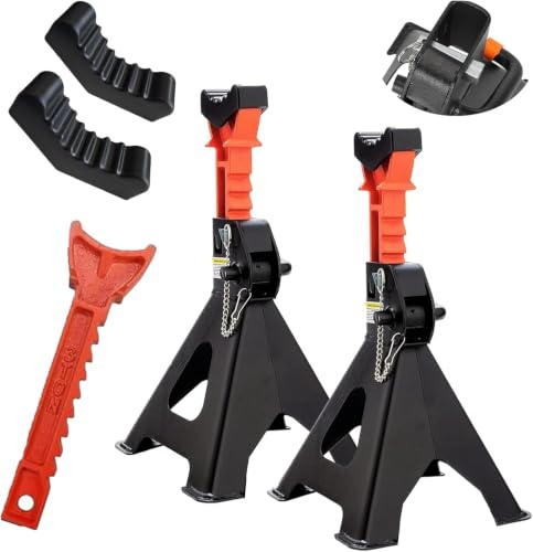 Axle Stands 3 Ton 6,000 lbs Jack Stands, Capacity Axle Stand Steel Double Locking Pins, Car Jack Adjustable Height with Rubber Block for Car Van Repair 1 Pair
