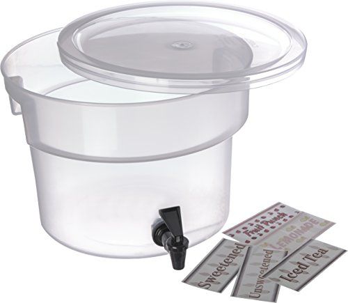 Carlisle FoodService Products Round Beverage Dispenser Drink Dispenser with Spigot for Catering, Plastic, 3 Gallons, Clear