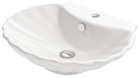 NEG Waschbecken Uno38A (Muschel-Form/oval) Aufsatz-Waschschale/Waschtisch (weiß) mit geschwungenem Rand und Nano-Beschichtung