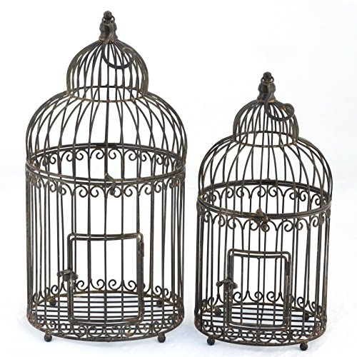 Deko Eisen Käfige 2er Retro Vogelkäfige 57+47 Antik braun rund Garten Blumendeko