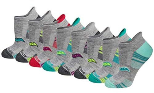Saucony Women's RunDry Performance 8, 16 Pairs Heel Tab Athletic Socks, S-L, Grey Assorted (8 Pairs), Medium