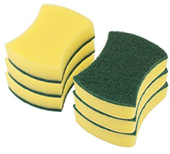 sourcingmap Scouring Pads Non-Scratch Scouring Sponge Scrub Pads Kitchenware Bowl Dish Cleaner Cleaning Pad 6 Pcs Green Yellow