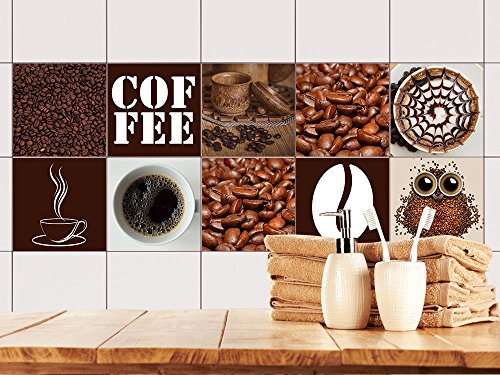 GRAZDesign Fliesenaufkleber Küche Kaffee braun | 10 x 10 cm | 10 Stück