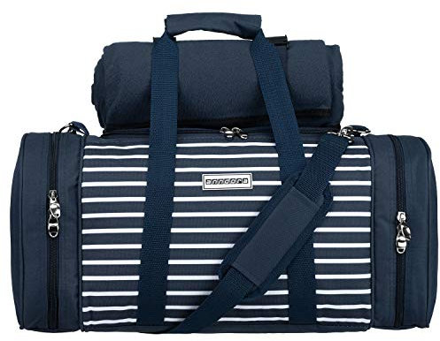 anndora Picknick Kühltasche inkl. Picknick Decke Geschirr Besteck für 4 Personen blau weiß gestreift