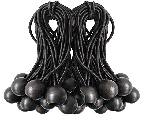 Ball Bungee Cords, 50 Packs, 4 Inch Black Tie Down Cords for Tarp, Canopy Shelter, Wall Pipe, UV Resistant