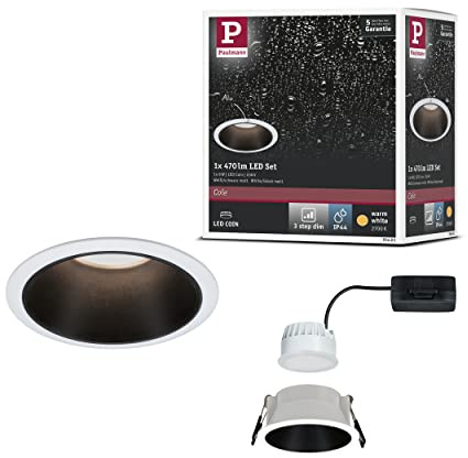 Paulmann 93401 LED spot encastré Cole rond incl. 1x6,5 watts gradable Projecteur encastré Blanc, Noir mat Lampe encastrée plastique, Alu zinc Spot pour plafond 2700 K