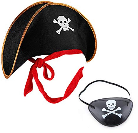 Kostümzubehör, Piratenhut und Augenklappe, Kapitänskostüm, Kappe, Halloween, Maskerade, Party, Rollenspiel, Piraten-Outfit