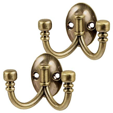 Home Smart 5 x Double Coat Hooks Metal Antique Brass Ball End, Door Robe & Dress Hangers