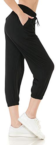 Leggings Depot Womens Relaxed fit Jogger Pants - Track Cuff Sweatpants with Pockets, Capri-Black, X-Large