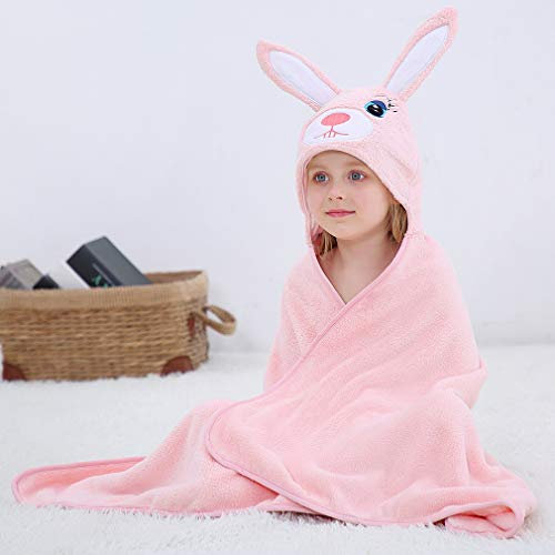 MINGPINHUIUS Kapuzenhandtuch für Kinder, süßes Tier-Design, Strand- oder Schwimmhandtuch, ultraweich und extra groß, Premium-Badetuch mit Kapuze für Mädchen und Jungen, 70 x 120 cm (Kaninchen)