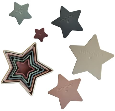 Mushie Nesting Star stapelbar leksak | Utvecklar hand-öga-koordination | kul och kreativitet för barn | Material: Polypropylen, tillverkad i Danmark