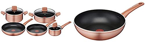 Lagostina Ramata Set Di Pentole E Padelle, Esterno Effetto Rame, Alluminio Antiaderente, 8 Pezzi, Nero & Ramata Wok, Esterno Effetto Rame, Alluminio Antiaderente, Diametro 28 Cm, Nero