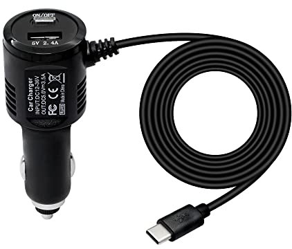 RIIEYOCA Dash Cam Charger Type c USB with Switch USB Port Fast Vehicle Charger Charging, for Most Dash Camera and GPS Navigation, Android Devices Charging（Cable：3.93ft）