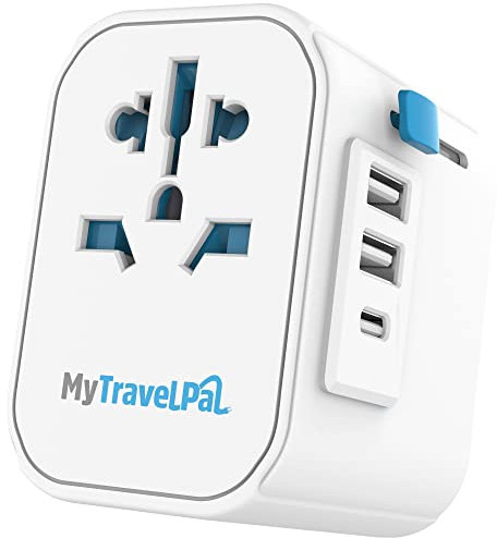Worldwide Travel Adapter with USB-C | The Safest All In One Travel Adaptor | MyTravelPal® Pro Grounded Universal Travel Adapter Worldwide | Earthed International World Charger Travel Plug Adapter