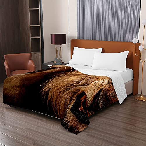 Odot Colcha Bouti de Verano, 3D león Estampado Suave Microfibra Multiusos Cubrecama Lavable Acolchada Edredón Manta para Cama de Infantil Individual Matrimonio (180x220cm,Animal)