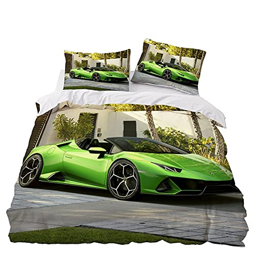 Tomifine Kinder Rennwagen Bettwäsche Set Sportwagen Extreme Sport Thema Bettbezug Mikrofaser Cars Automotiv Bettbezüge mit Reißverschluss und 2 Kissenbezug (135x200 cm + 80x80 cm,Rennwagen 7)