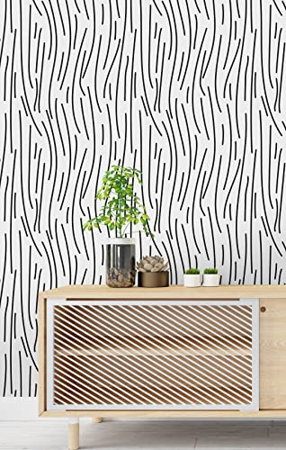 Myphotostation - Papel pintado geométrico en blanco y negro para despegar y pegar, extraíble, autoadhesivo, líneas negras, 20 pulgadas de ancho x 124 pulgadas de alto