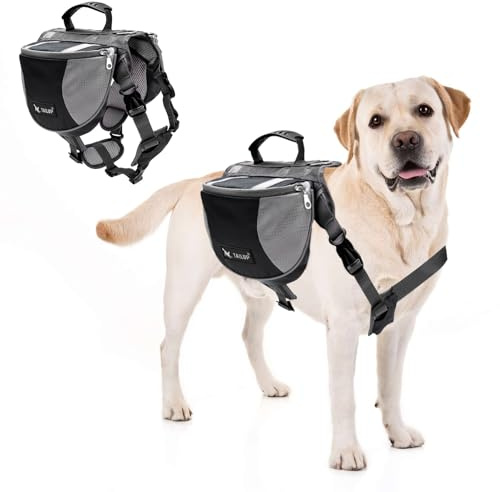PETCUTE Satteltasche Hunderucksack für Mittlere Große Hunde, Haustier Einstellbare Satteltasche für Reisen Wandern Training, Reflektierende Wasserdicht Hund Reisen Wanderrucksack mit Griff