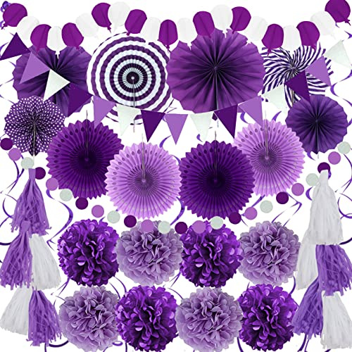 ZERODECO Party Deko, 41 Stück Lila Party Dekoration Papier Pompoms Girlande für Jedes Alter Geburtstag Bachelorette Mädchen Brautparty Hochzeiten Baby-Duschen Feste Partydekorationen