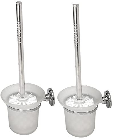 Cusstally 2 cepillos de baño de pared redondos de cromo y portacepillos de inodoro de cristal esmerilado