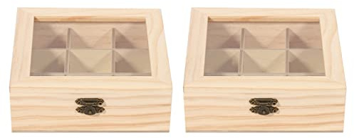 RUSWEST 2X Wooden Tea Bag Jewelry Organizer Chest Storage Box 9 Compartments Tea Box Organizer Wood Sugar Packet Container