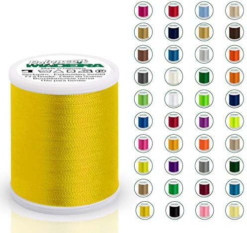 Madeira Polyneon 40 Original | 1.000 m Spule | Stickgarn für Stickmaschine | Maschinenstickgarn | Garn zum Sticken | Stickset (1971 Canary Gold)