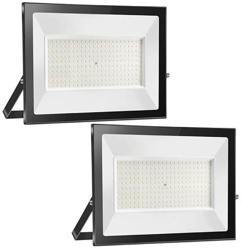 Probapro 2pcs 200W Projecteur extérieur,Projecteur extérieur LED 20000LM 3000K blanc chaud Projecteur IP65 étanche, Projecteur extérieur pour cour, jardin, atelier