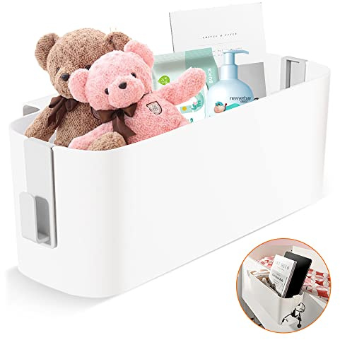 NAJILI Cestas de Almacenamiento Cama Colgando, Bolsa Organizadora de Cabecera, Organizador Cama Colgante Con 2 Ganchos, colgante para cama para Libro, Revistas, Teléfono Móvil (Blanco)