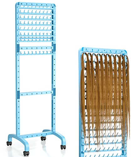 Yumkfoi Adjustable Braiding Hair Rack 160 Pegs, Double-Sided Standing Hair Stand for Braiding, Adjustable Height Braid Rack with Wheels for Stylists