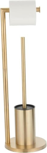 Soporte de cepillo de inodoro de pie con soporte de papel higiénico de acero inoxidable soporte de tejido de pie inodoro cepillo de inodoro de inodoro, oro cepillado