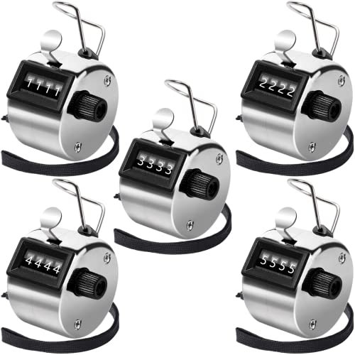 PETKNOWS 5Pcs Metallic Handheld Tally Clicker Counter 4 Digital Number