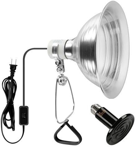 Simple Deluxe 100W Ceramic Reptile Heat Lamp Bulb & 150W Clamp Light with 8.5 Aluminum Reflector Combo for Amphibian Pets, Silver 2024 Version