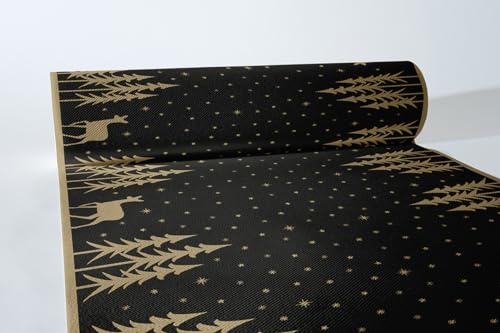 Mank Airlaid Tischläufer 40 cm x 24 m, Tischdecken Rolle stoffähnlich, praktische Einmal Tischdecke für Weihnachten 1 Stück, Liane (Schwarz)