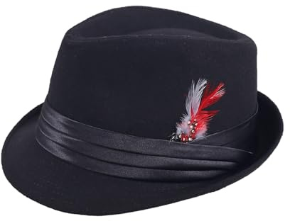 Unisex Timelessly Classic 20er Jahre Trilby Fedora Hut Herren Damen Kurze Krempe Panama Jazz Cap Manhattan, D-schwarz rot, Einheitsgr��e