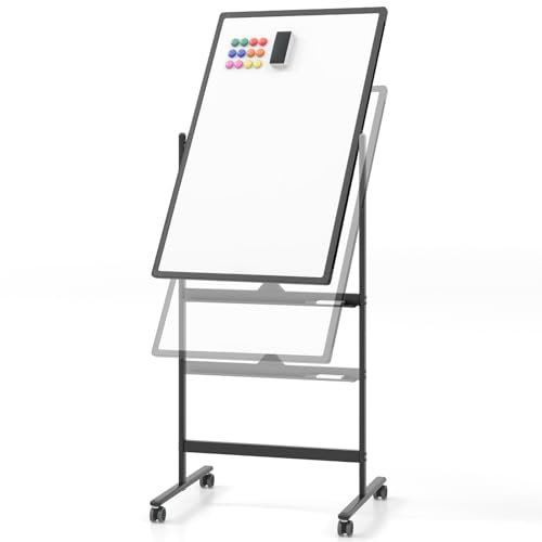 COSTWAY Doppelseitiges mobiles Whiteboard, 60 x 90 cm, höhenverstellbares magnetisches Whiteboard mit Rollen, Ständer und Stiftablage, inkl. Zubehör für Schule, Büro, Zuhause (Schwarz)