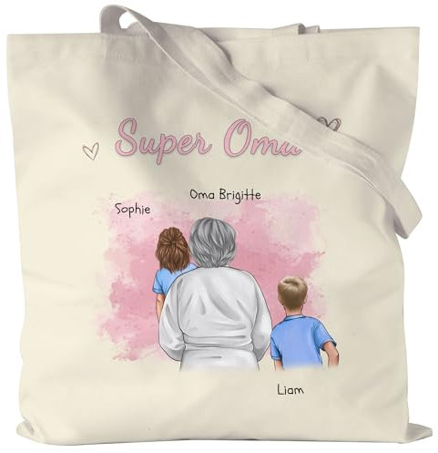 Kiddle-Design Oma Jutebeutel personalisiert Zwei Enkelkinder Geburtstagsgeschenk - Geschenk Omi mit Enkeltochter Enkelsohn - Beste Oma der Welt