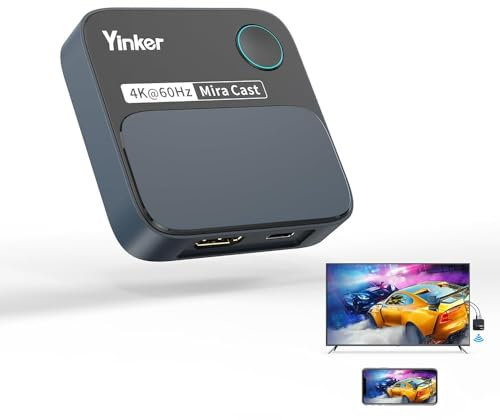 4K60Hz HDMI Wireless Dongle, Yinker 4K @60Hz 5G Miracast Adapter für iOS, MacOS, Android, Windows, Kompatibel mit Miracast, Airplay, DLNA Horizontal oder Hochformat