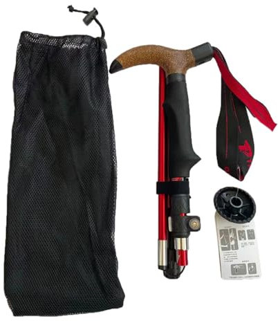 BURLOE Wanderstöcke Trekkingstöcke, 35-125Cm Kohlefaser Walking Ultraleichte Ausziehbare Reisestöcke Stoßfest Rutschfester Griff Mit Gummipuffer Geeignet,Rot