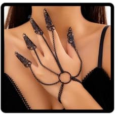 Danshinbow Gothic Vintage Hexe Finger Nägel Spitze Kralle Armband Hohles Armband Kralle Kettenring mit Finger Nägel für Kostüm Ball Cosplay (Schwarz)