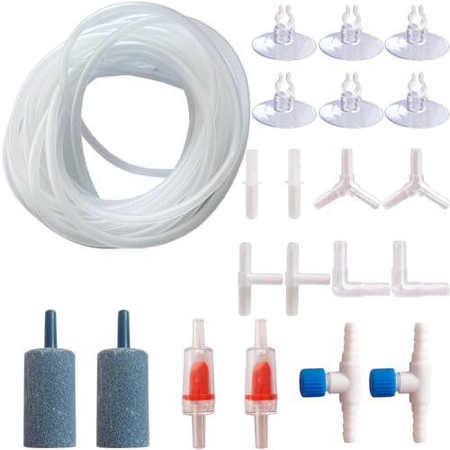 TANOMA Aquarium Air Pump Accessories - Contains Airline Tubing, Air Stones, Check Valves, Control Valve, Connectors, Suction Cups