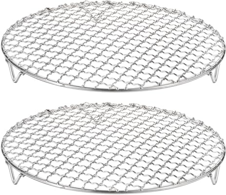 QUARKZMAN 2 Stück Rund Abkühlgitter Edelstahl 24cm, Unverzichtbares Grillzubehör Mit 2cm Füßen, Wellenförmiges Gitter, Polierte Oberfläche, BBQ-Grillbesteck