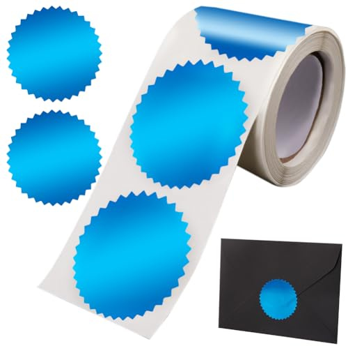 CRASPIRE 250 Stück Umschlagsiegel-Aufkleber, Blanko, Blau, Zertifikat, Auszeichnungssiegel-Aufkleber, Metallische Aufkleber Mit Gezacktem Rand, 2 runde Etiketten, Folienaufkleber Für Paket