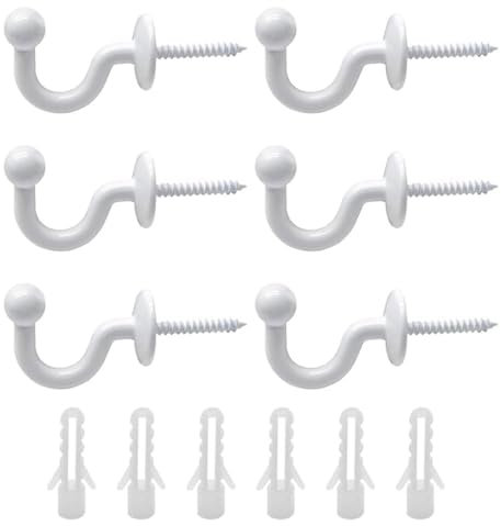 HSIXHAF 6 PCS Tenda del Gancio U Holder in Lega di Zinco Ganci Fermatende Decorativi con Spina di Espansione da Porta Parete per Tenda Vestiti Chiave Ganci Bianco, con Parti di Fissaggio in plastica