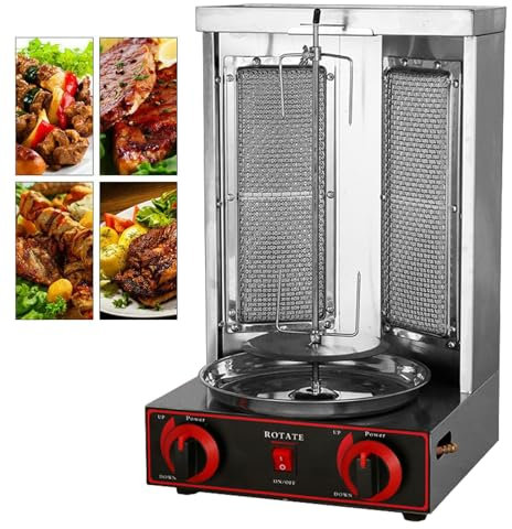 guoyjmm Parrillas EléCtricas Verticales de Mesa, Acero Inoxidable de Gas Doner Kebab MáQuina, Doner Kebab Parrilla de Mesa Parrilla Barbacoa Horno, Rotación de 360°