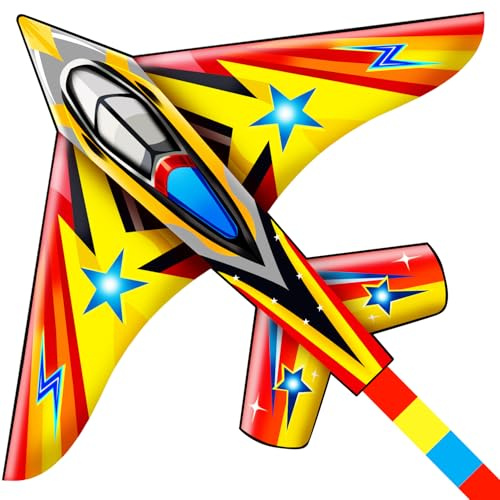 HONBO Kinder Drachen, Fighter Plane Drachen für Kinder und Erwachsene 58”breit mit langem Schwanz, inkl. 60m Drachenschnur und Snap Swivel, Bester Groß Beach Drachen…