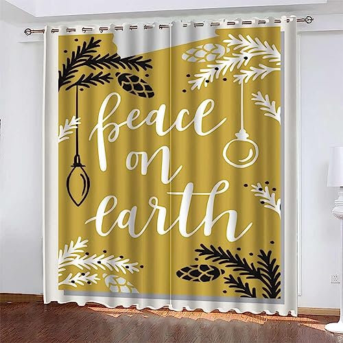 Verdunkelungsvorhänge Kräuselband Weihnachtsplakat Mit Schwarzen Und Weißen Blättern Set Kindergardinen Mädchen Verdunkelungsvorhänge Mit Ösen Blickdichter Kinderzimmer Schlafzimmer Vorhang-9Q2L7H9M9D