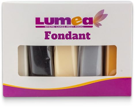 Dekozauber24 Fondant Multipack, 5 Farben, 100g Rollfondant pro Farbe, zum Dekorieren von Kuchen und Torten in weiß, schwarz, creme, silber und gelbgold (Basics)