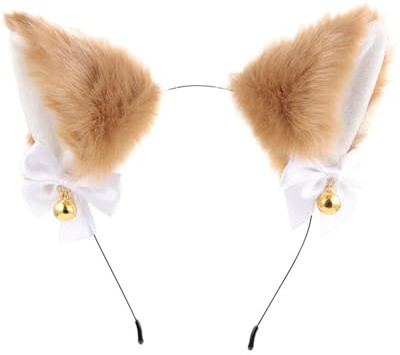 AORHOFJ Handgefertigtes Katzenohren Haarreif, Fuchs Ears Stirnband - Fell Fursuit Kopfbedeckung für Cosplay Kostüm Party Zubehör