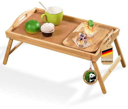 Floordirekt Betttablett, Serviertablett mit Füßen, Holztablett aus Bambus, Frühstückstablett für Bett, Multifunktional klappbar, Betttisch Tablett, Größe 50 x 30 x 23 cm (Utah)